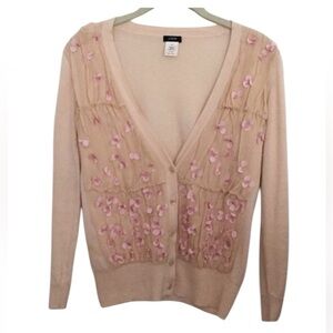 J. Crew pink cotton body with silk flower’s cardigan